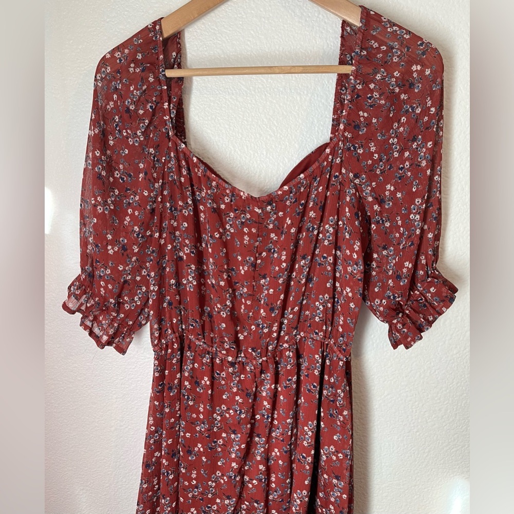 Trixxi Cottage Core Floral Clay Red Balloon Sleeve Mini Dress XL NWOT - Picture 13 of 14